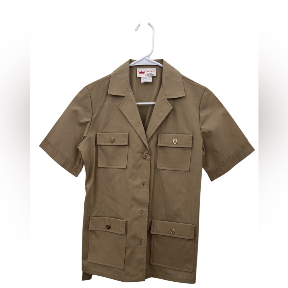 Vtg Coronet Bobbie Brooks Khaki Safari Utility Shirt  Belted 4 Pocket Size 7/8